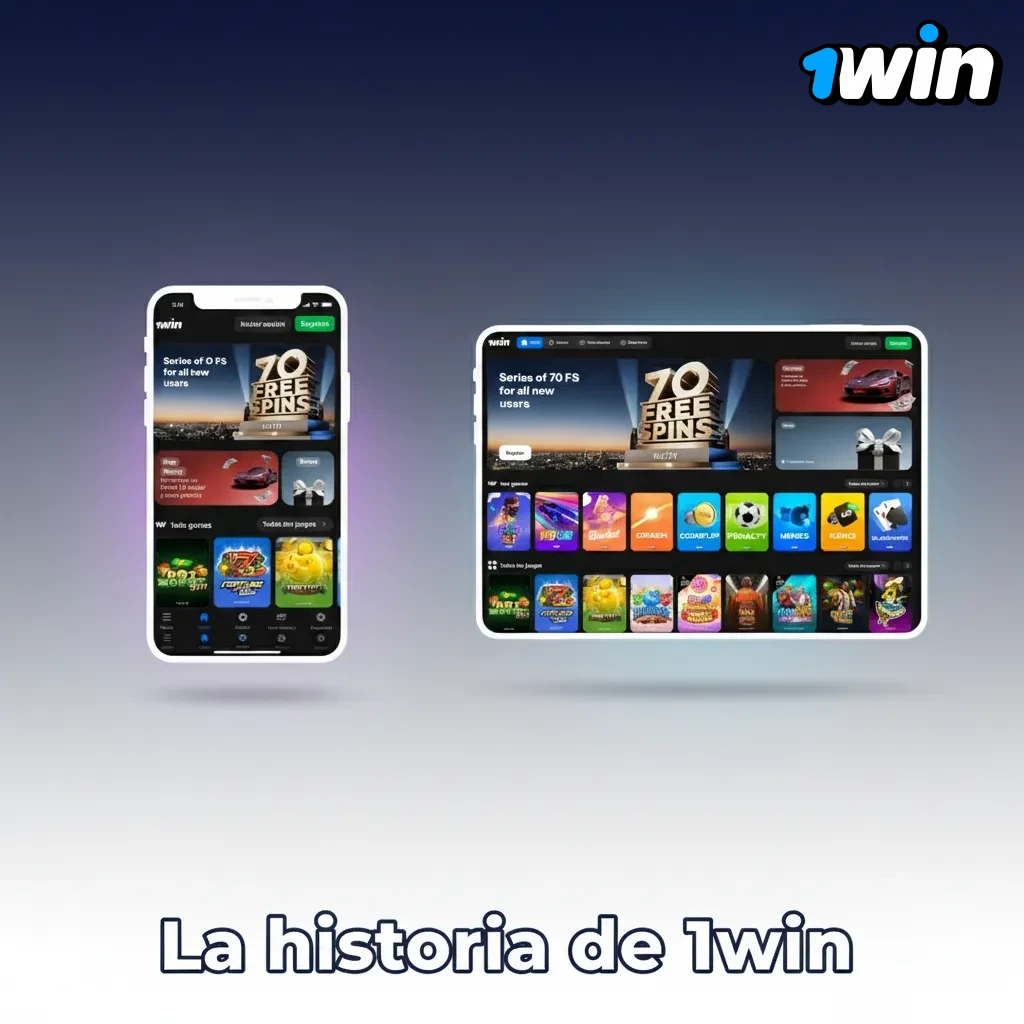 Infografía de la historia de 1win: licencia de Curazao, foco LATAM, CLP, hubs UE/Caribe, promos bono, freebets y cashback