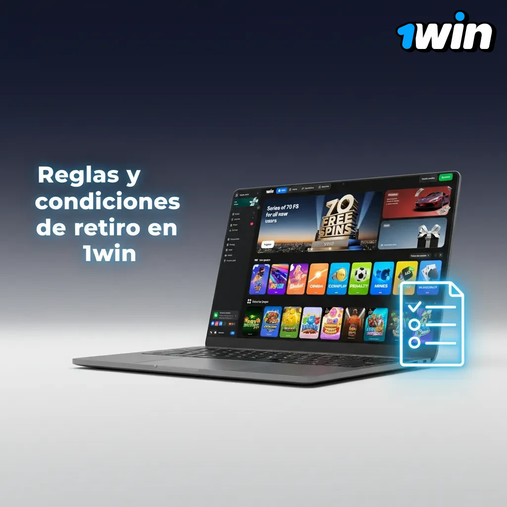 Infografía con reglas de retiro en 1win Chile: titularidad del método, KYC, bonos/rollover, límites, moneda y conversión.