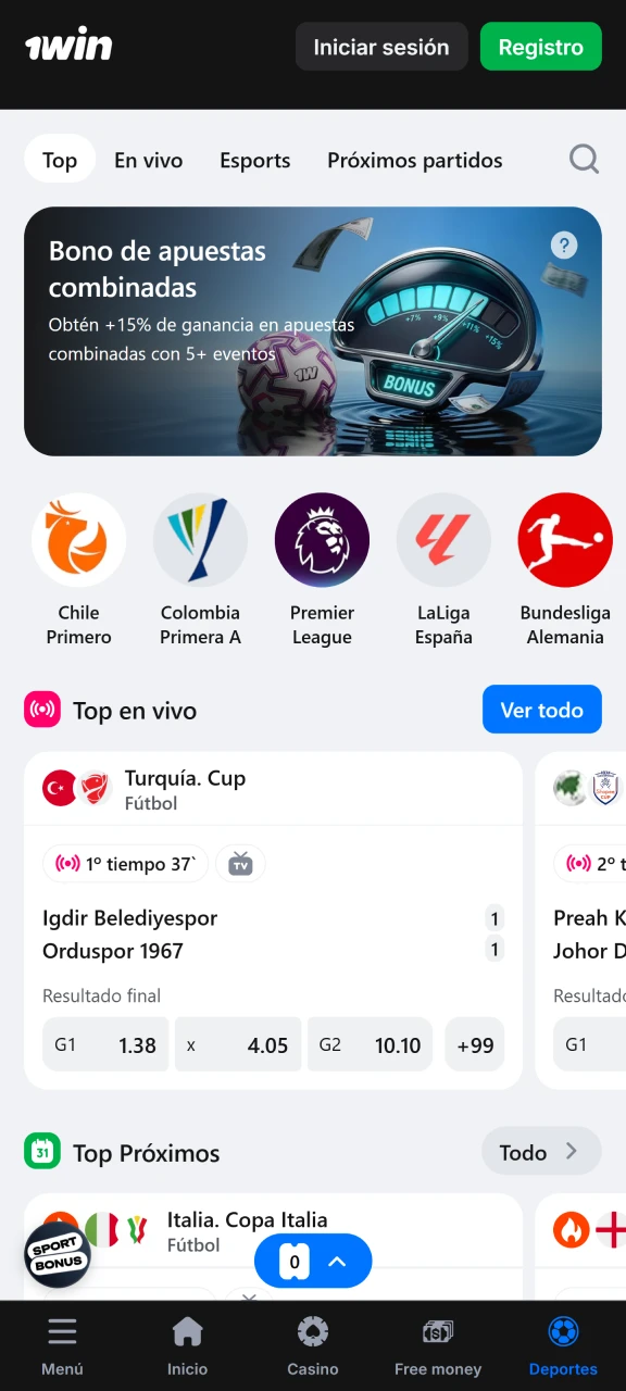 Realiza apuestas deportivas en la aplicación 1win.