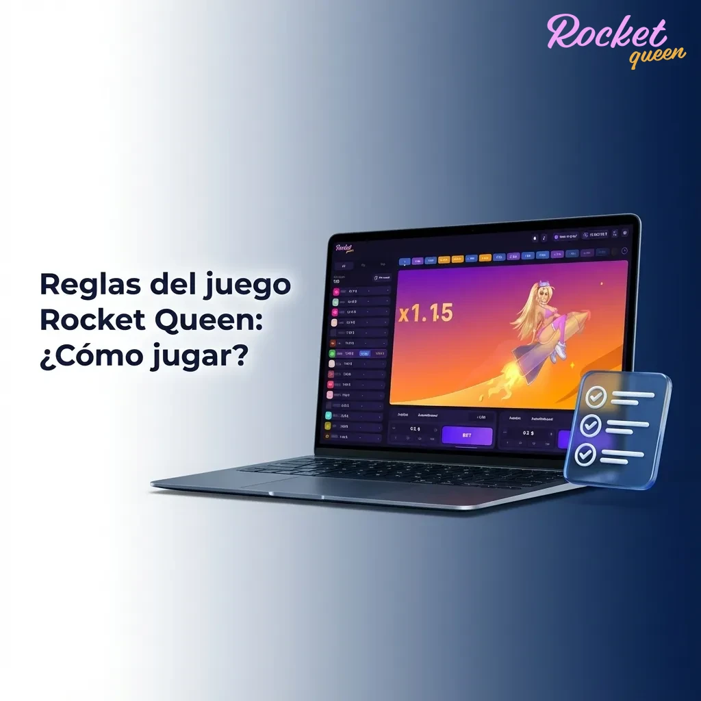 Ilustración del juego Rocket Queen: cohete 1.00x, multiplicador sube; retira a tiempo; dos apuestas y auto cashout.