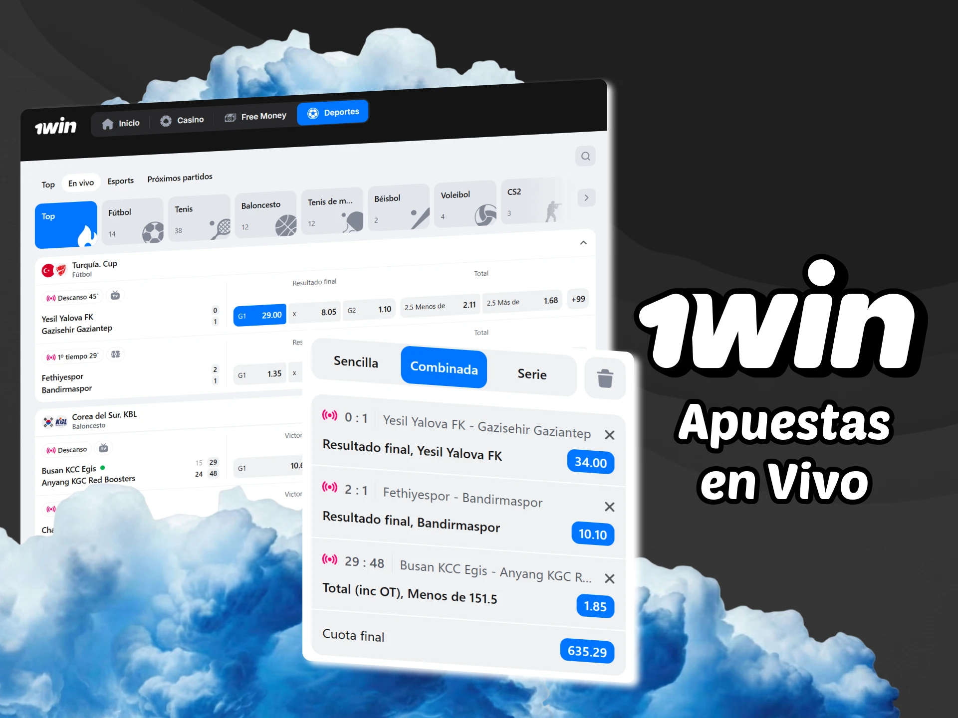 Realice apuestas deportivas en tiempo real en el sitio web de 1win.