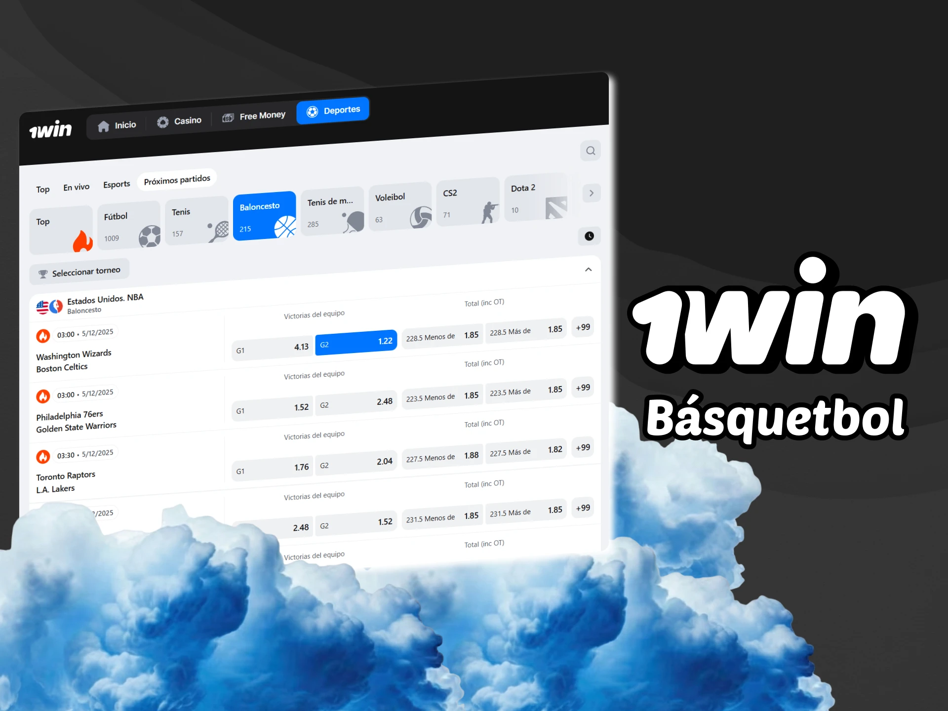 Las apuestas de baloncesto están disponibles en la plataforma 1win.