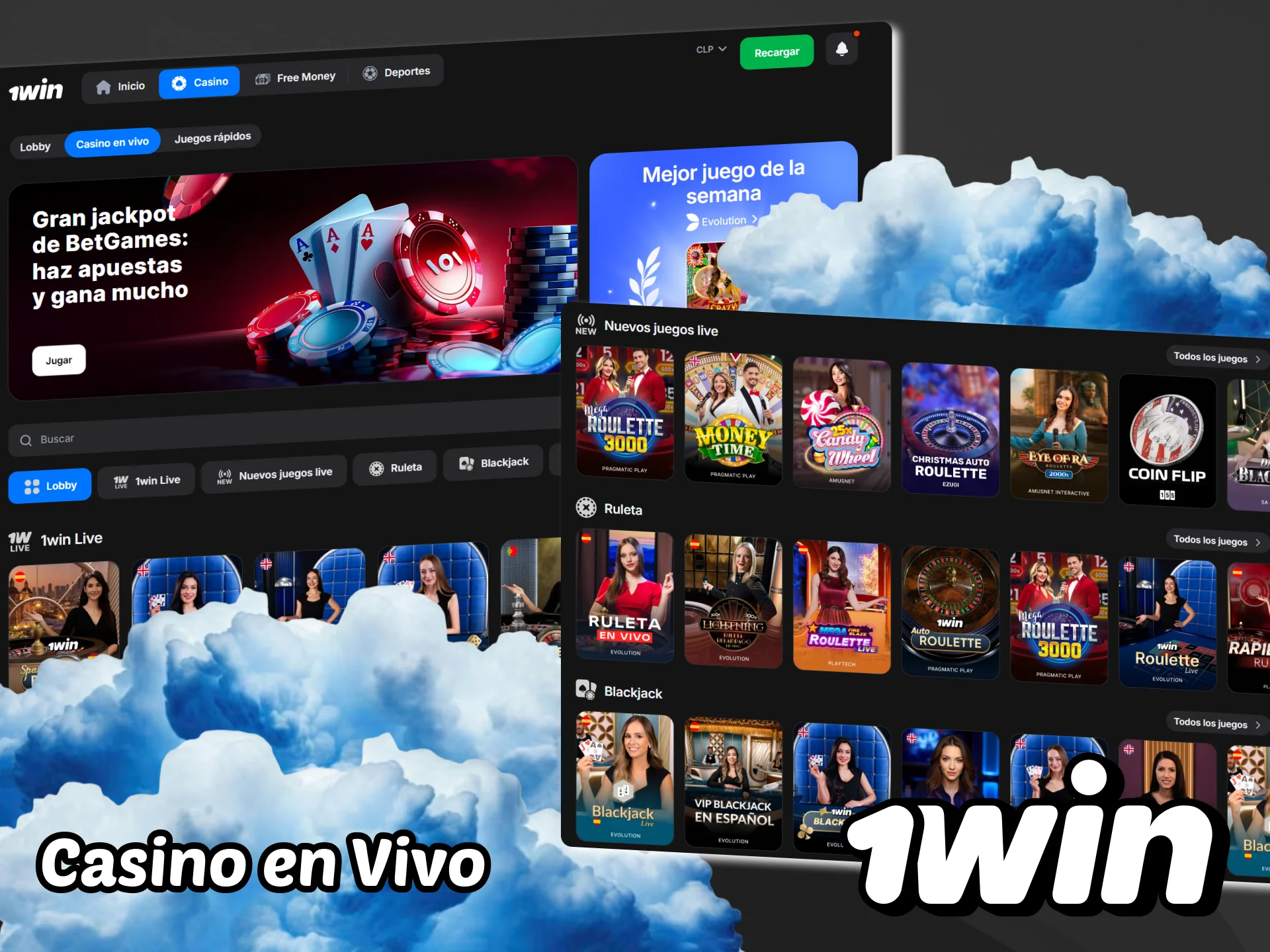 Juega al casino en vivo con crupieres en el casino 1win.