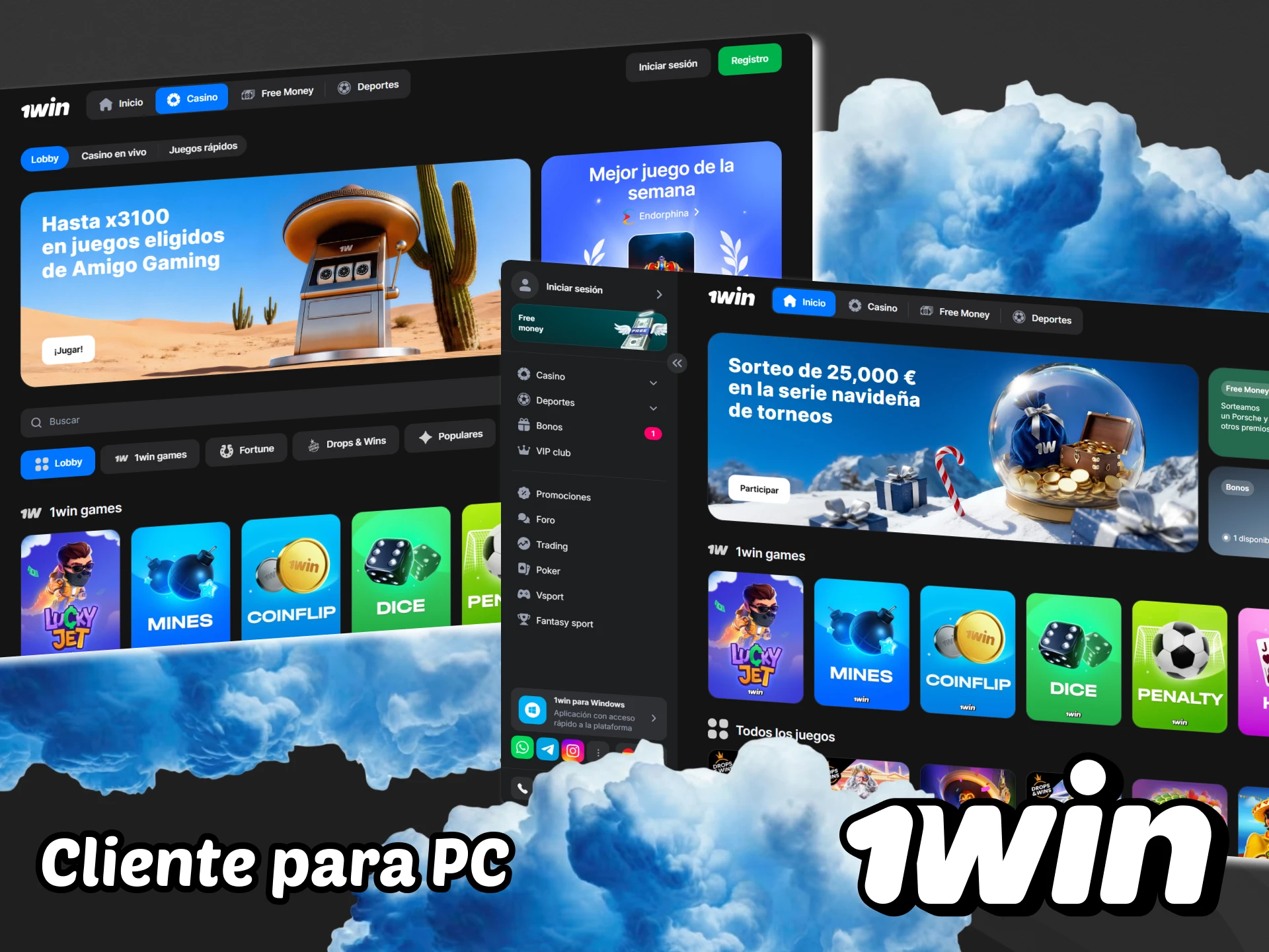 Instala el cliente para PC de 1win para disfrutar de todas las funciones en tu dispositivo Windows y macOS.