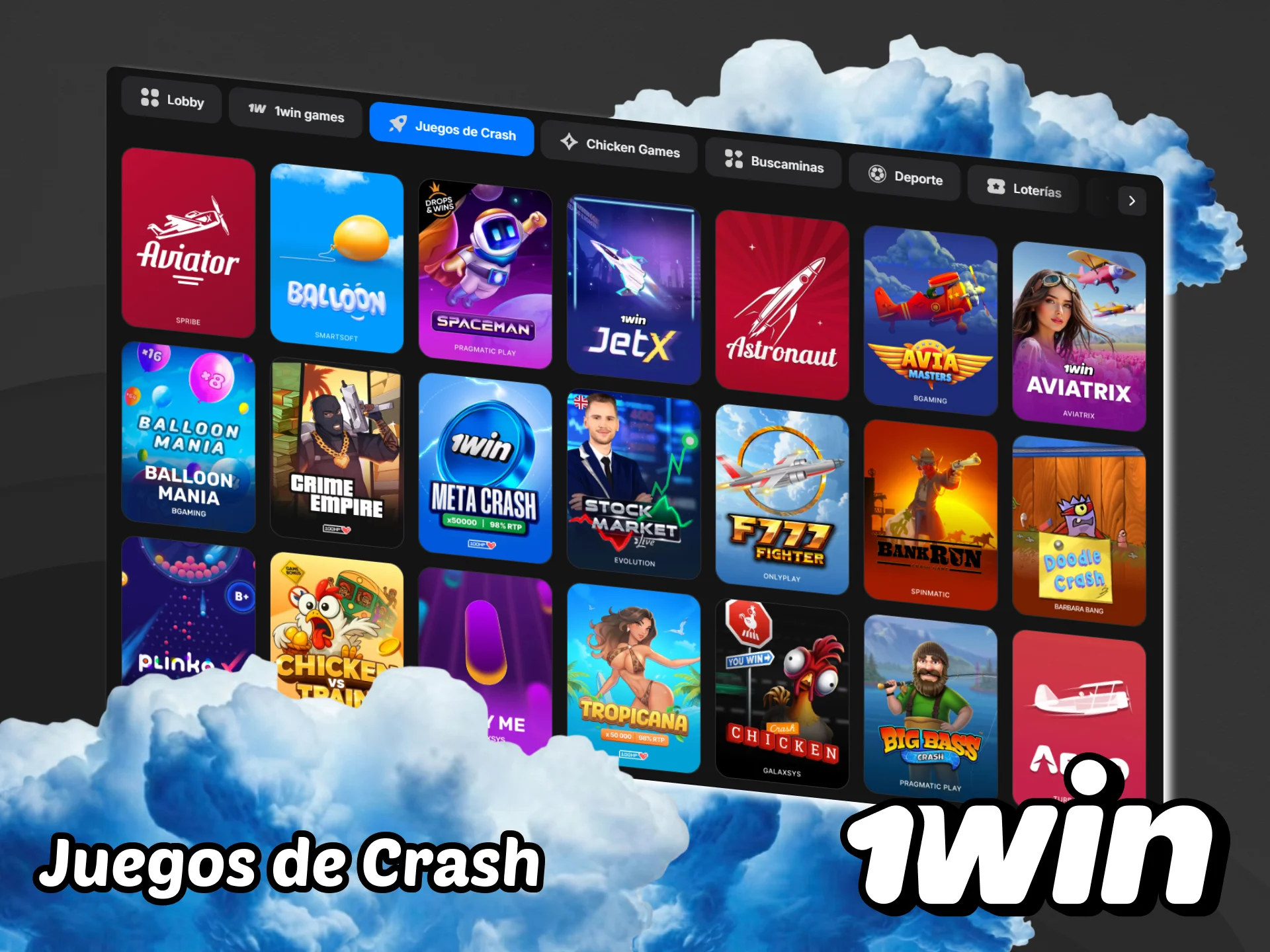 Gana a lo grande en los juegos de choque de la página web 1win.