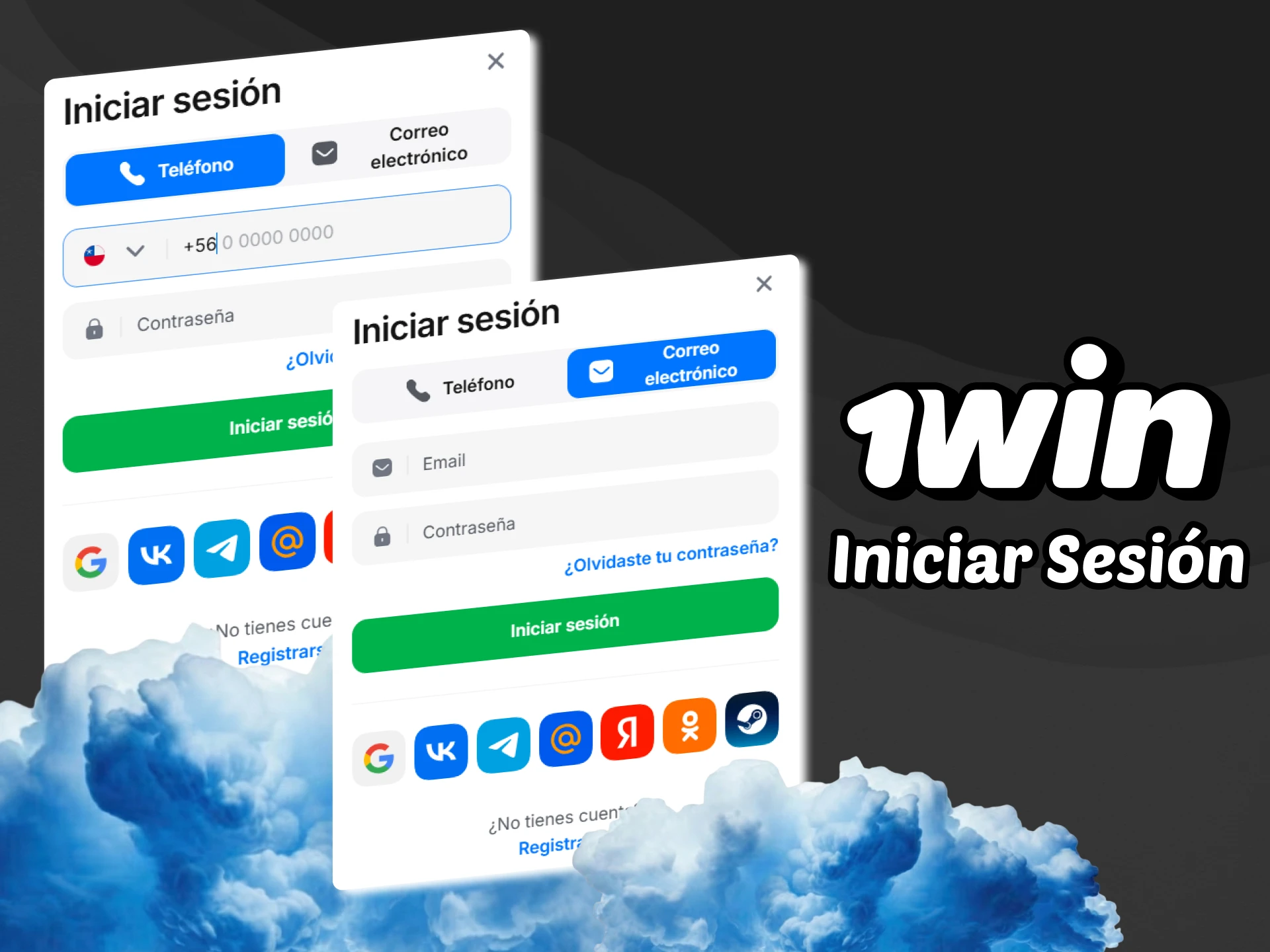 Selecciona un método de inicio de sesión en 1win y accede a tu cuenta.