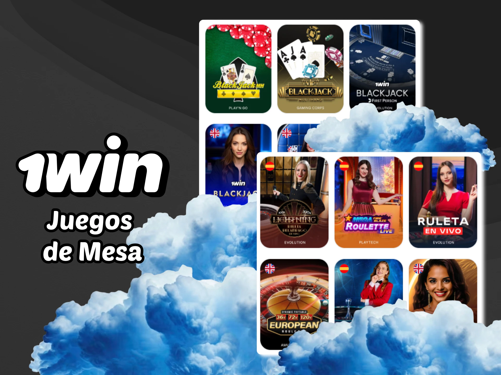 Elige tu juego de mesa favorito en el casino 1win.