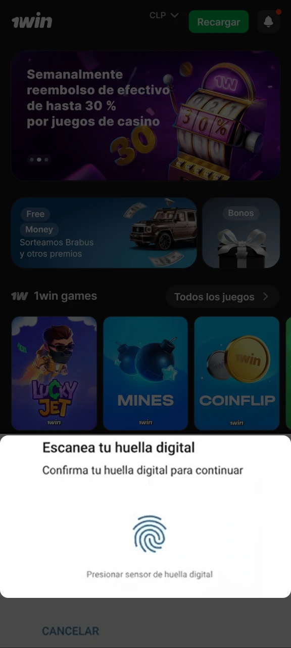 Activa el acceso biométrico a tu aplicación 1win.